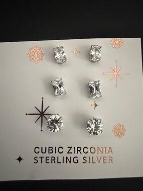 Sterling Silver Cubic Zirconia Stud Earring Set - Clear
